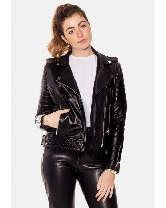 Leather Hype Alex Light Silver Black Perfecto Leather Jacket