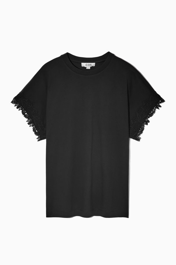 COS Relaxed-fit Lace-trimmed T-shirt Black