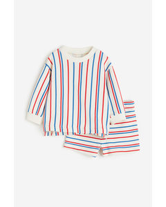 2-piece Sweatshirt Set White/striped