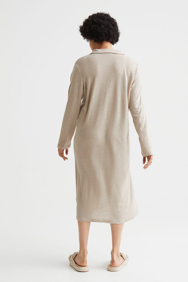 H&M Linen-blend Shirt Dress Beige Marl