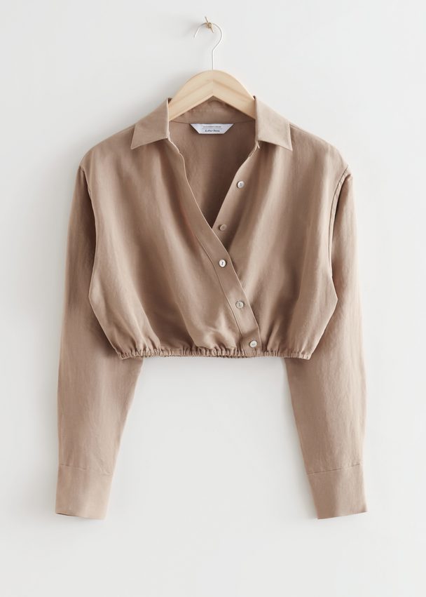 & Other Stories Cropped Asymmetric Blouse Dark Beige