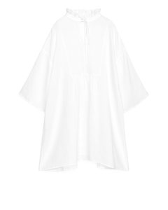 Wide-fit Linen Dress White