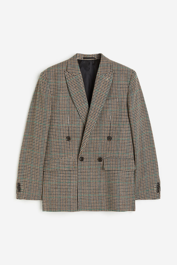 H&M Loose Fit Double-breasted Jacket Dark Green/checked