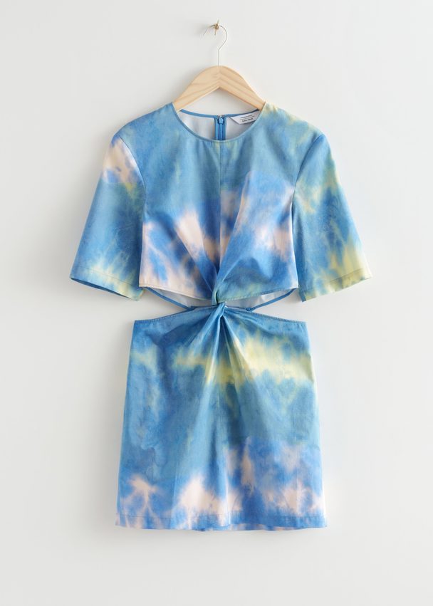 & Other Stories Cut-out Waist Mini Dress Blue Tie-dye