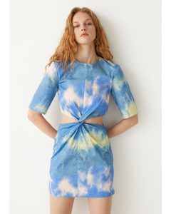 Cut-out Waist Mini Dress Blue Tie-dye
