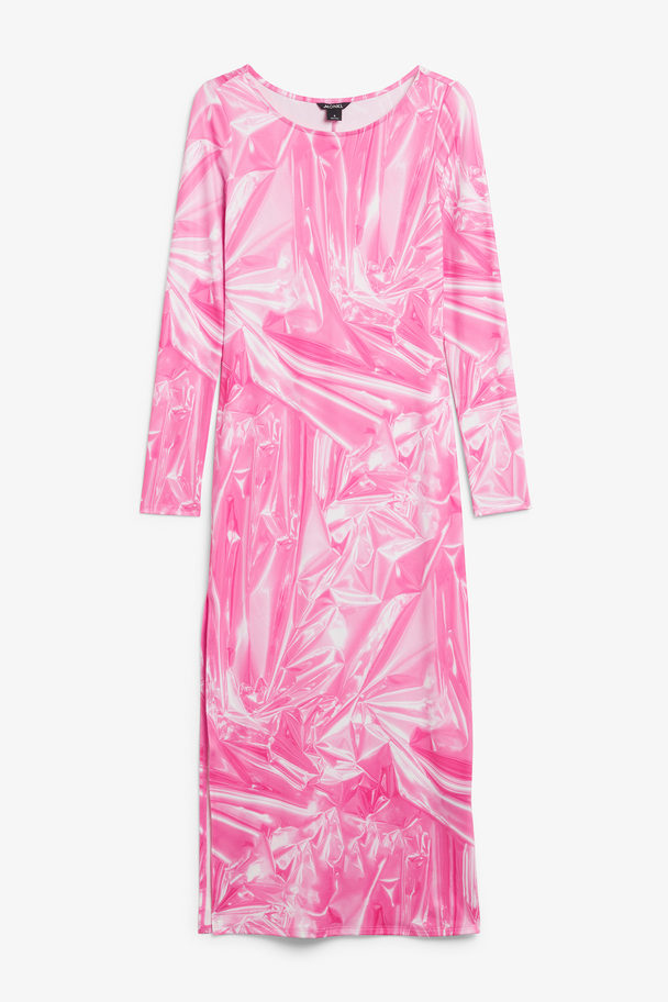 Monki Long Sleeve Trompe L'oeil Maxi Dress Pink Cellophane