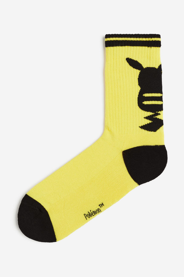 H&M Motif-detail Socks Yellow/pokémon