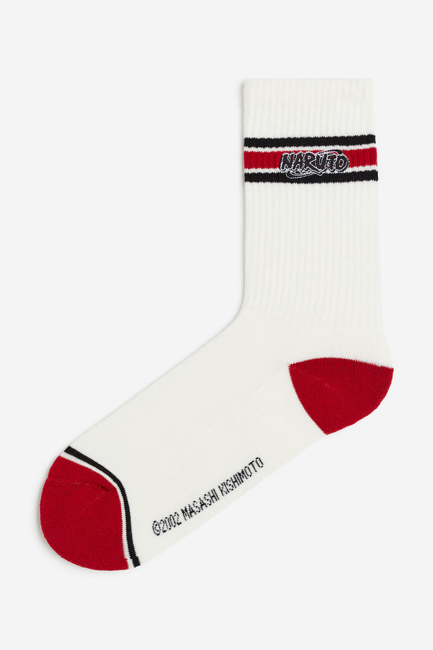 H&M Motif-detail Socks White/naruto
