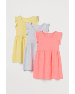 3-pack Jersey Dresses Coral/light Yellow