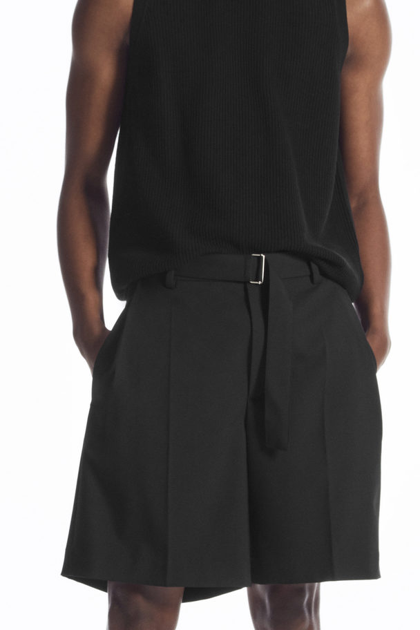 COS Belted Wool-blend Shorts Black