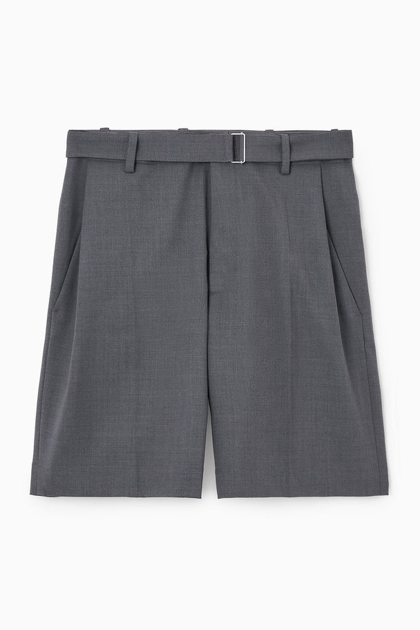 COS Belted Wool-blend Shorts Dark Grey