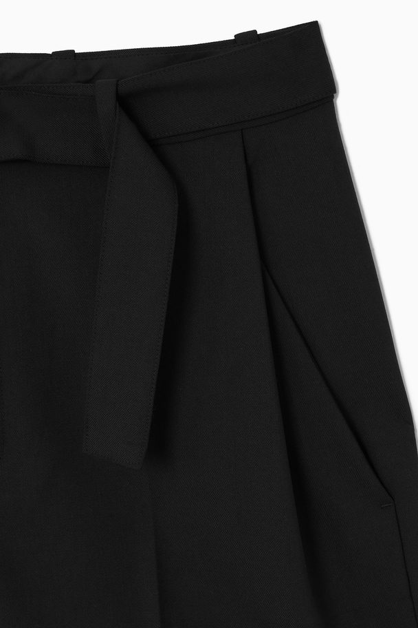 COS Belted Wool-blend Shorts Black