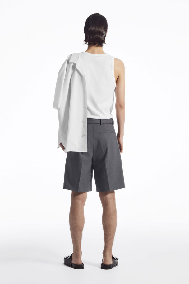 COS Belted Wool-blend Shorts Dark Grey