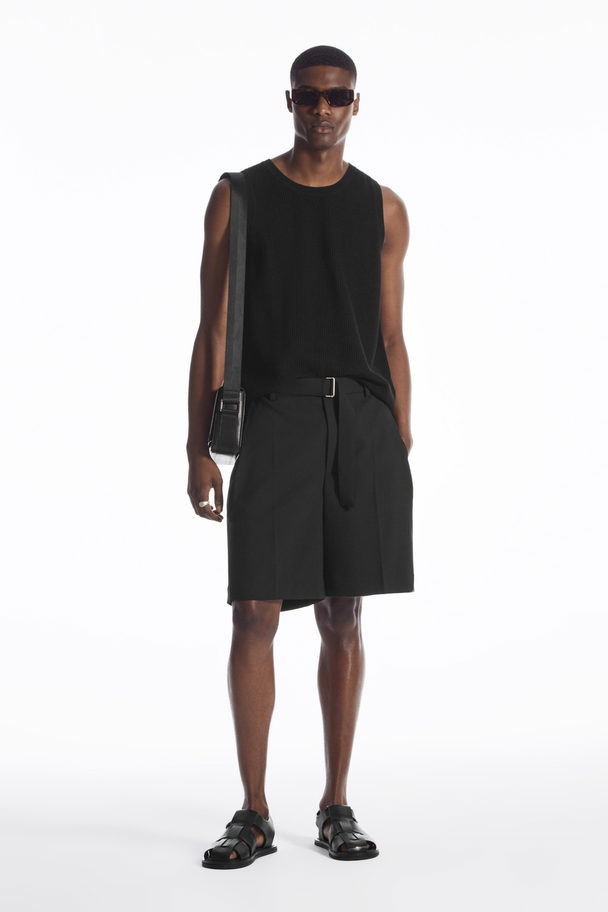 COS Belted Wool-blend Shorts Black