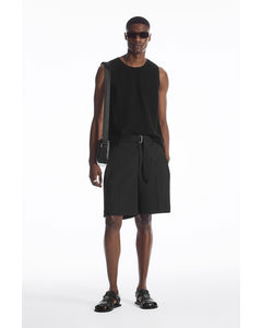 Belted Wool-blend Shorts Black