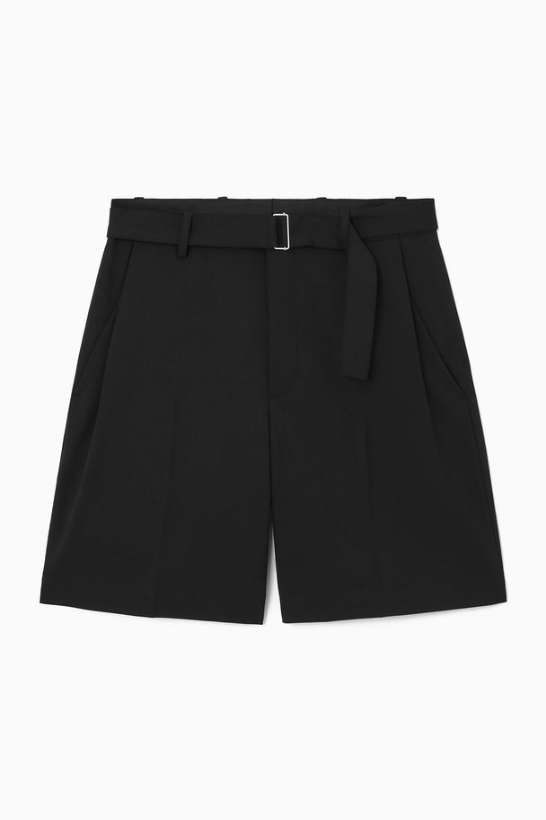 COS Belted Wool-blend Shorts Black