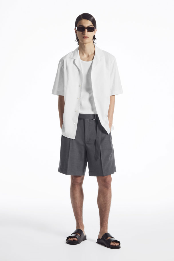 COS Belted Wool-blend Shorts Dark Grey