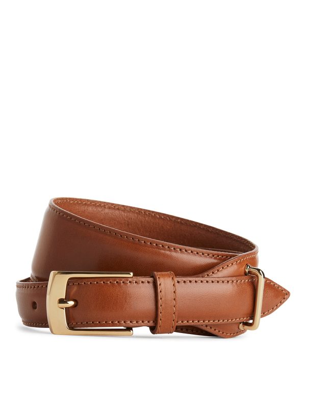 ARKET High Waist Leather Belt Brown