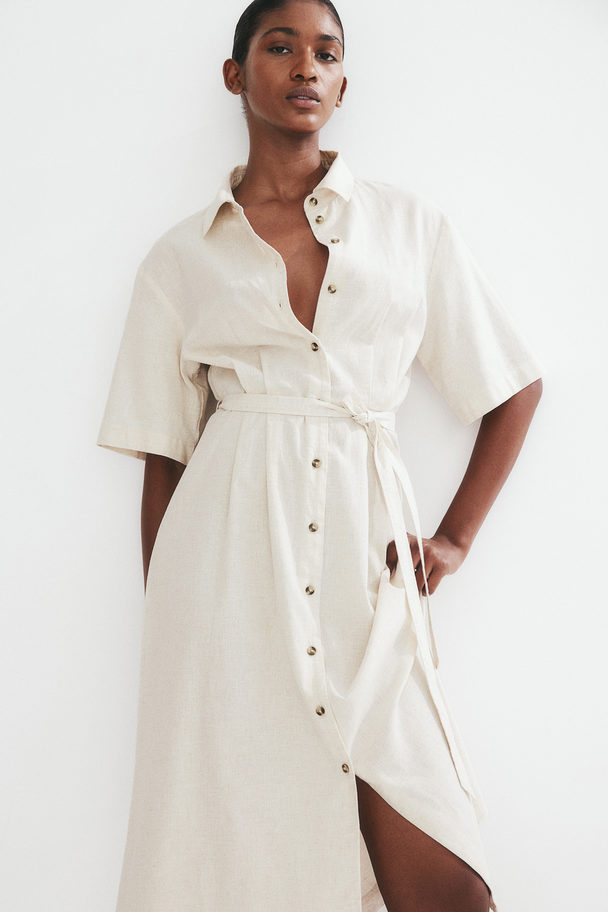 H&M Linen-blend Shirt Dress Natural White