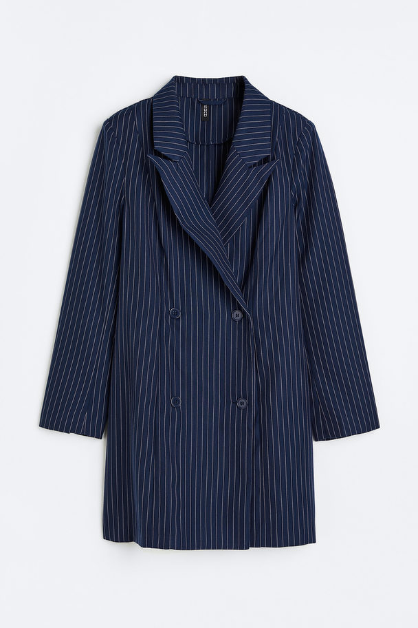H&M Double-breasted Blazer Dress Navy Blue/pinstriped