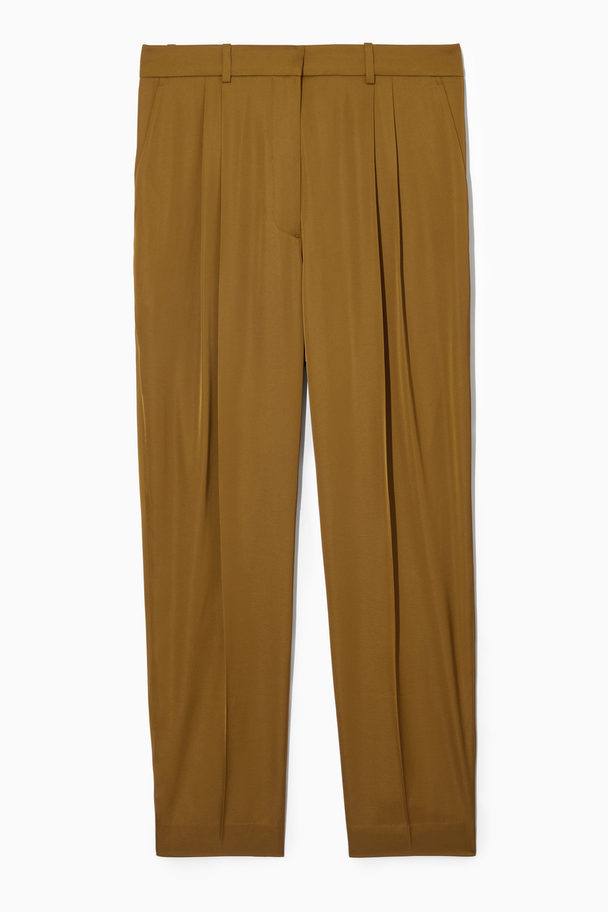 COS Straight-leg Pleated Satin Trousers Brown