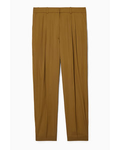 Straight-leg Pleated Satin Trousers Brown