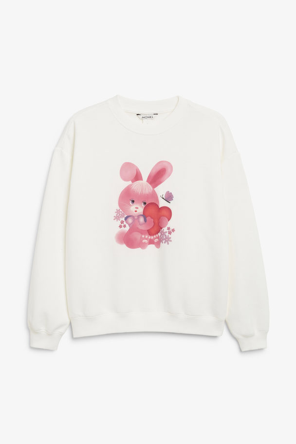 Monki Lovely Oversize Sweatshirt W. Bunny Print White W Pink Bunny