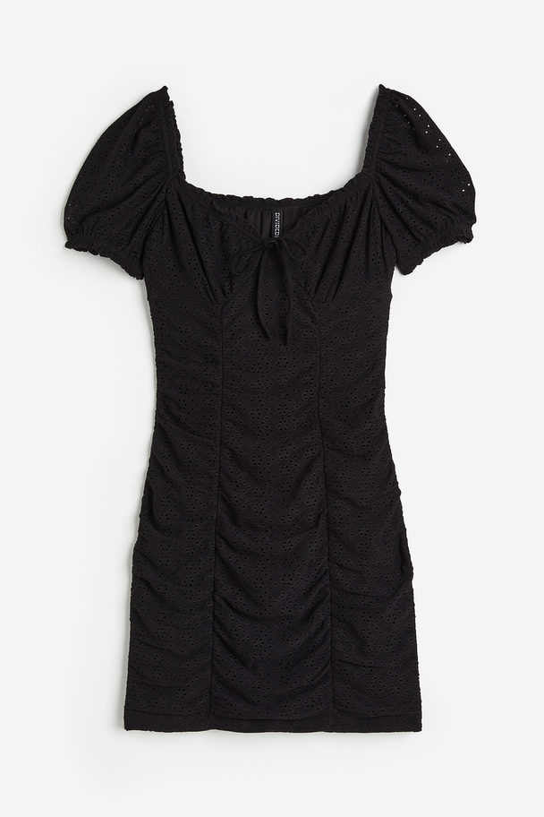 H&M Gathered Broderie Anglaise Dress Black