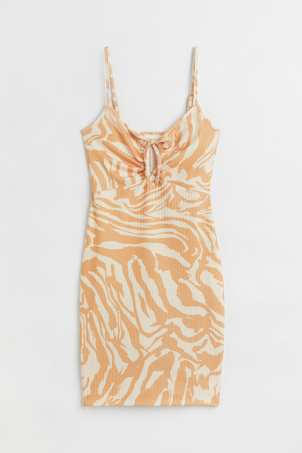 H&M Ribbestrikket Bodycon-kjole I Trikot Lys Orange/mønstret