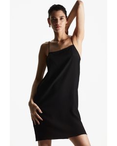 Crinkled Silk Slip Dress Black