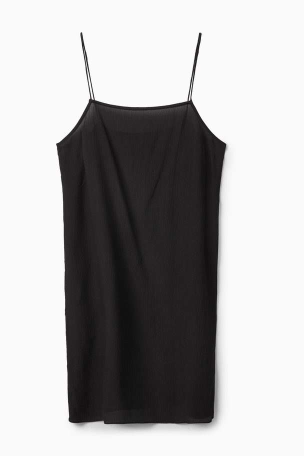 COS Crinkled Silk Slip Dress Black