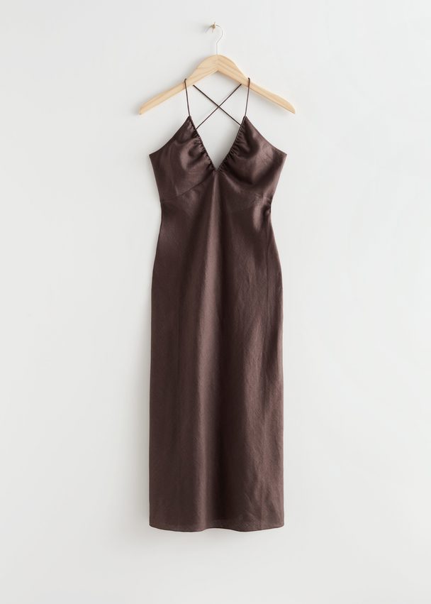 & Other Stories Strappy Linen Midi Dress Brown