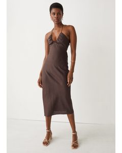 Strappy Linen Midi Dress Brown
