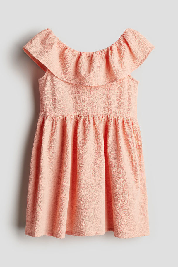 H&M Patterned Flounce-trimmed Dress Peach