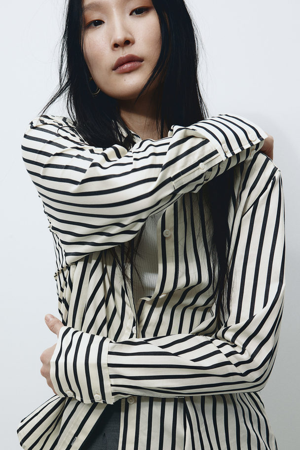 H&M Cotton Shirt Cream/black Striped