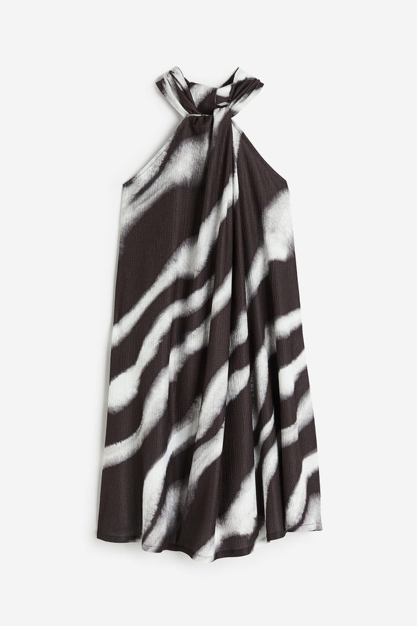 H&M A-line Halterneck Dress Black/zebra Print