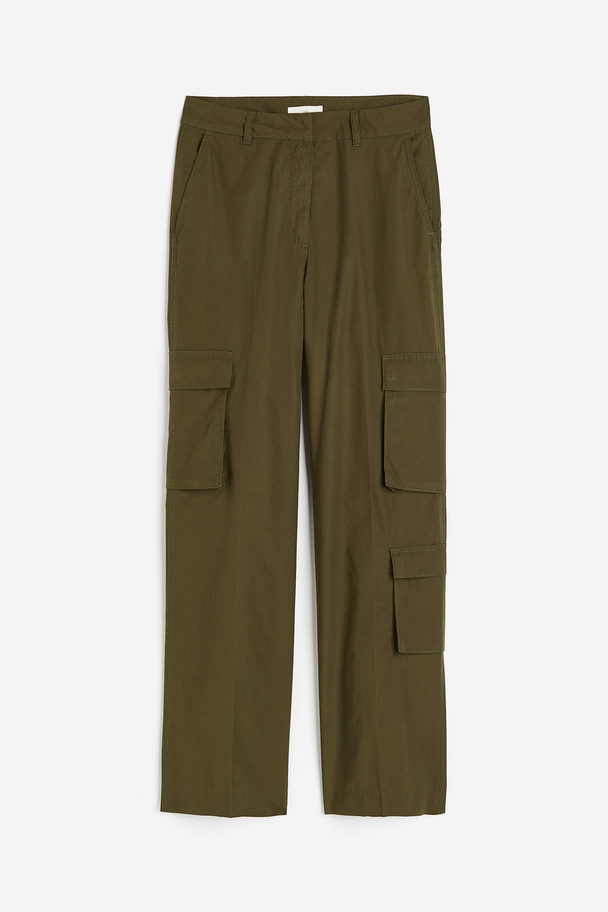 H&M Twill Cargo Trousers Dark Khaki Green