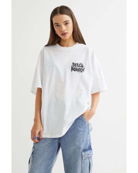 H&M Oversized Printed T-shirt White/bella Poarch