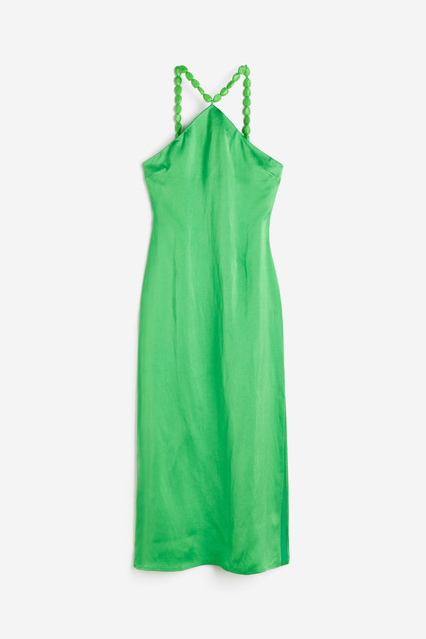 H&M Kleid aus einer Leinenmischung mit Perlenträgern Grün