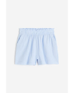 Crinkled Cotton Shorts Light Blue