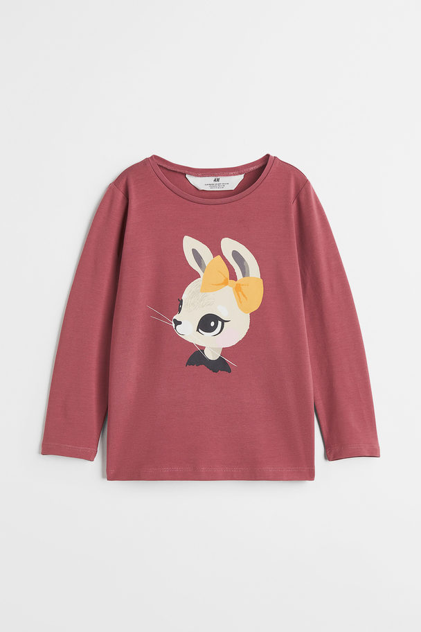 H&M Jerseyshirt mit Druck Dunkelrot/Kaninchen