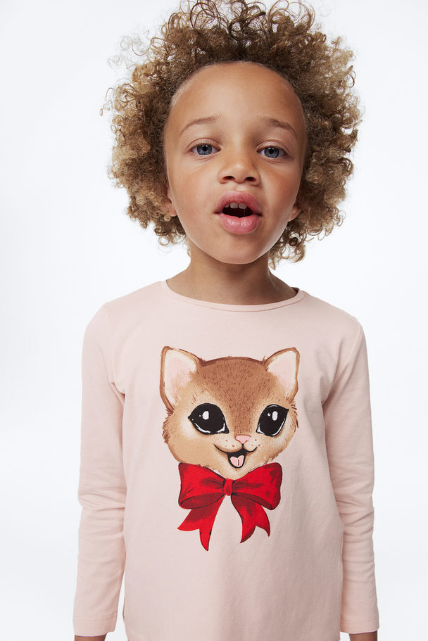 Printed Jersey Top - Light pink/cat - Kids