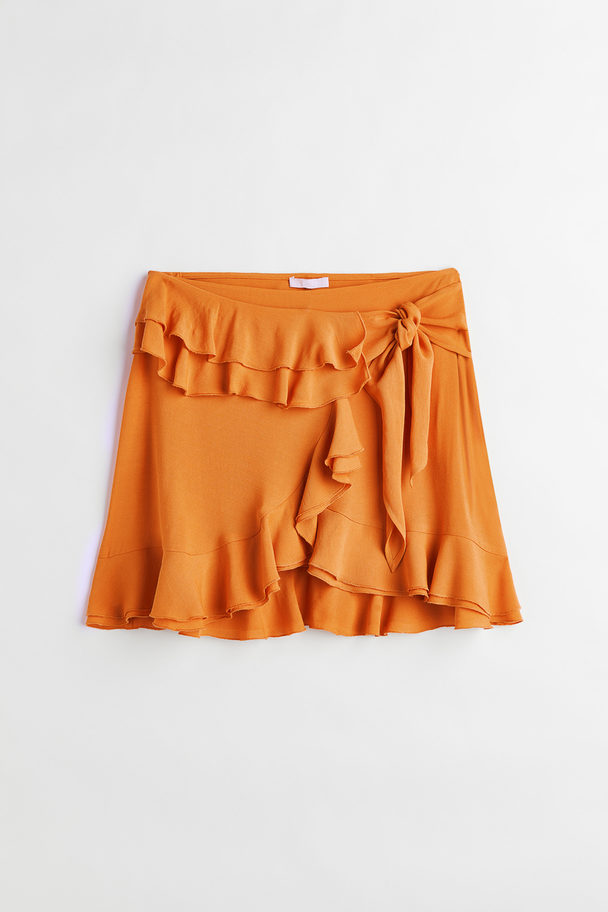 H&M Slå Om-nederdel Med Flæse Orange