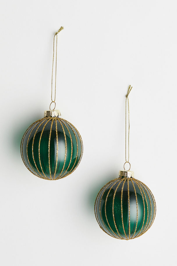 H&M HOME 2-pack Glittery Glass Christmas Tree Baubles Dark Green/gold-coloured