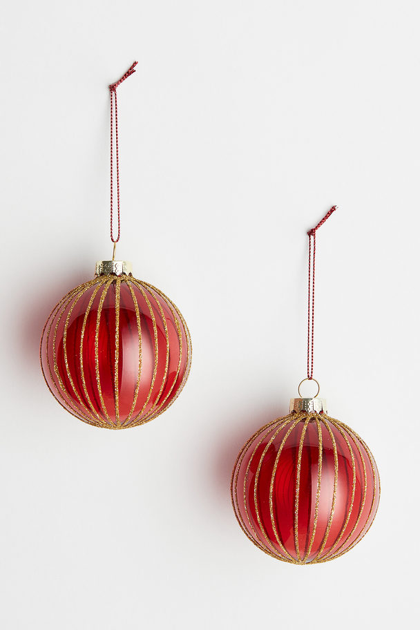H&M HOME Set Van 2 Glitterende Glazen Kerstballen Rood/goudkleurig