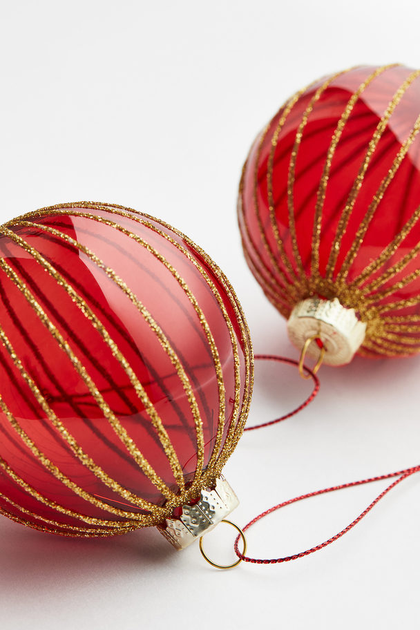 H&M HOME Set Van 2 Glitterende Glazen Kerstballen Rood/goudkleurig