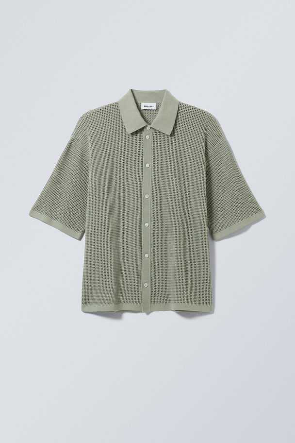 Weekday Regular Crochet Short Sleeve Shirt Light Dusty Khaki