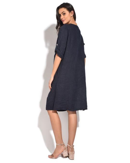 Le Jardin du Lin Fluid Mid-lenght Dress With Round Collar And Pockets
