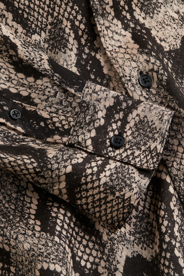 H&M Regular Fit Patterned Lyocell Shirt Black/snakeskin-patterned