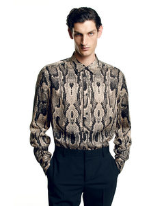 Regular Fit Patterned Lyocell Shirt Black/snakeskin-patterned